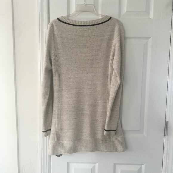 Title Nine Beige Wool Blend Contrast Trim Long Tunic Sweater Dress Medium - Picture 10 of 11
